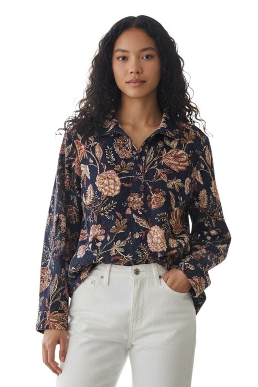 Tommy Bahama $148 Exquisite Bloom Cord Popover Coastline Blue Top Size XL